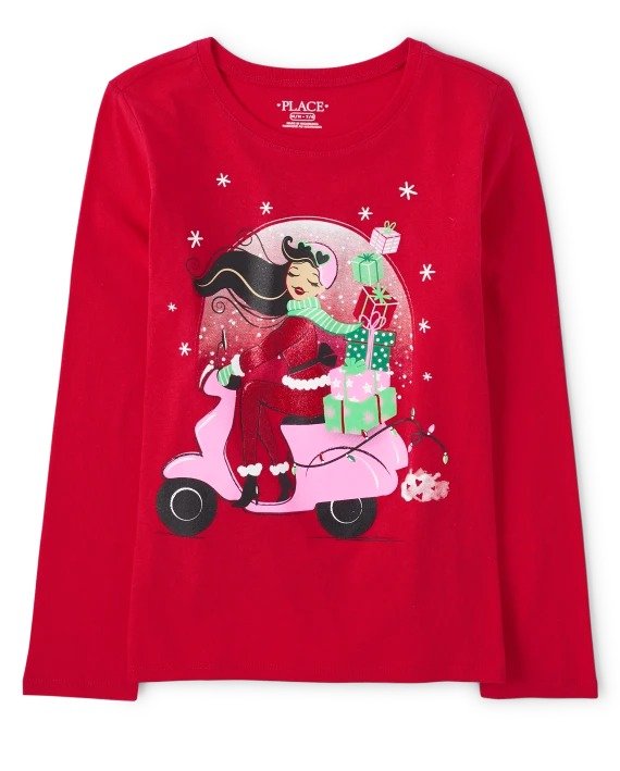 Girls Christmas Long Sleeve Moped Presents Graphic Tee | The Children's Place - RUBY