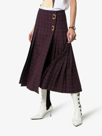 Arroux check print pleated wool skirt