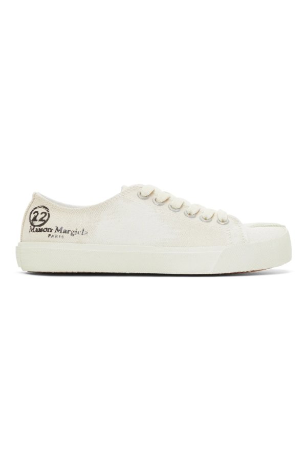 Off-White Linen Painted Tabi Sneakers