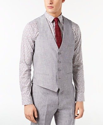 Men's Slim-Fit Light Gray Chambray Linen Suit Vest, Created for Macy's