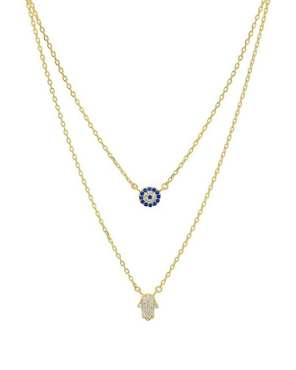 Double Strand Hamsa Pendant Necklace in 14K Gold-Plated Sterling Silver or Sterling Silver, 14"-16" - 100% Exclusive