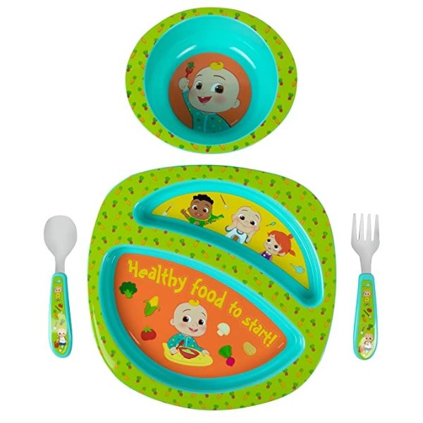 CoComelon Dinnerware Set - Toddler Plates and Toddler Utensils- 4 Count