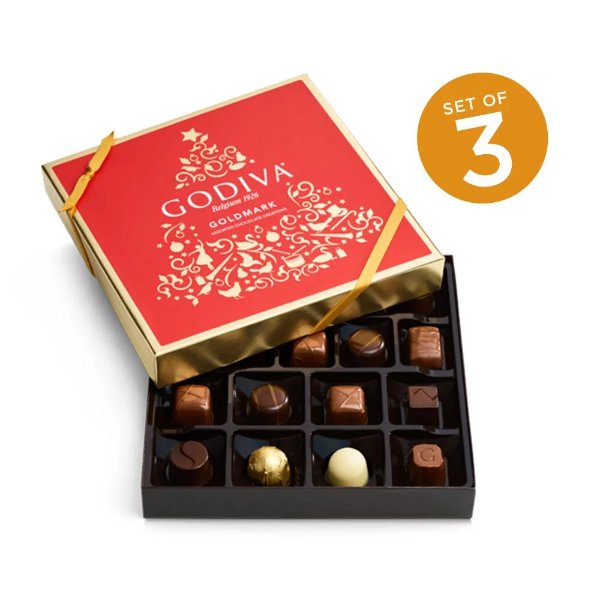 Holiday Goldmark Assorted Chocolate Gift Box, Set of 3, 17 pc. each