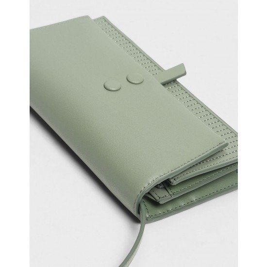 Sage Green Topstitch Detail Wallet | CHARLES & KEITH