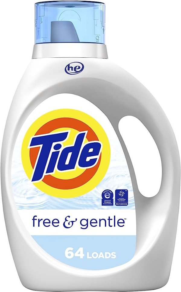 Free & Gentle Laundry Detergent Liquid Soap, 64 Loads, 92 Fl Oz, He Compatible