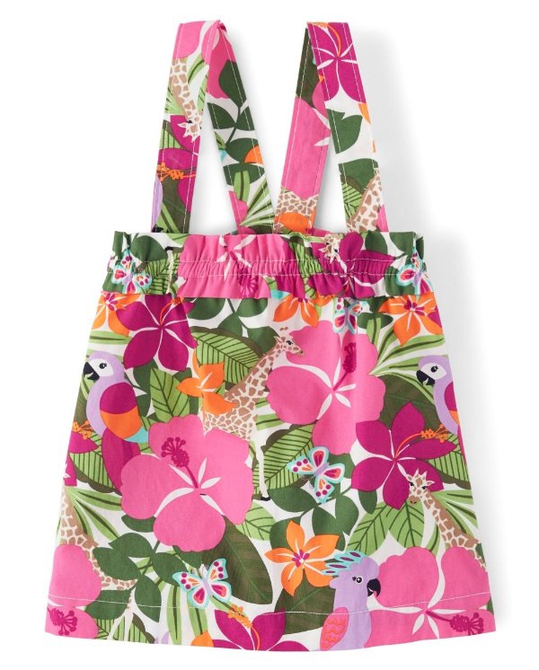 Girls Sleeveless Tropical Flower Print Poplin Ruffle Top - Summer Safari