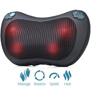 HemingWeigh Shiatsu Massage Pillow Neck Back Massager for Deep Kneading Heat Massage With 4 Rollers - Adjustable Speed & Heating Features - Relieve Pain & Strained Muscles