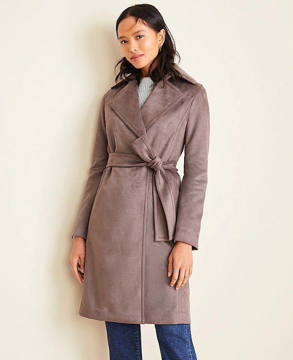Faux Suede Trench Coat | Ann Taylor