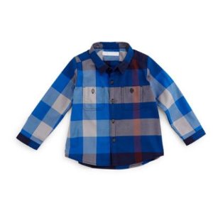 Burberry  Camber Twill Check Shirt儿童蓝色纽扣衬衫热卖