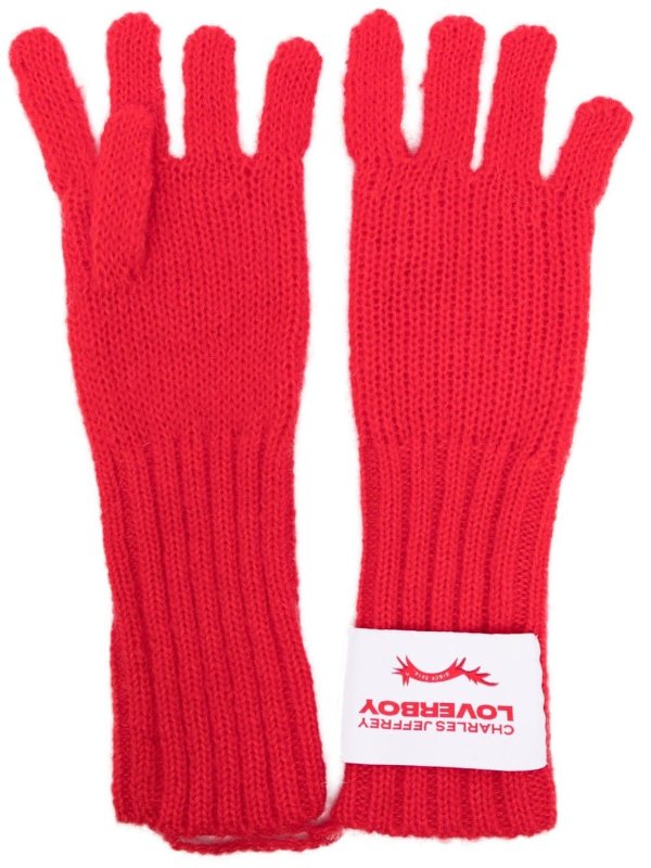 logo-patch knitted gloves