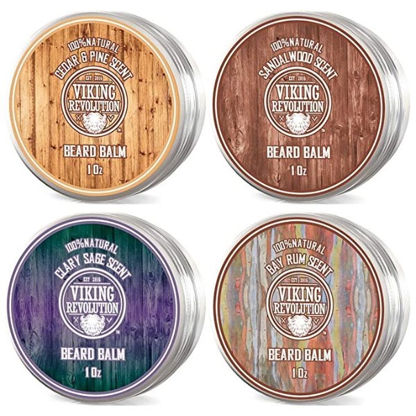 4 Beard Balm Variety Pack (1oz Each)- Sandalwood, Pine & Cedar, Bay Rum, Clary Sage- Styles, Strengthens & Softens Beards & Mustaches - Leave in Conditioner Wax for Men