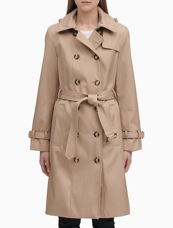 Bonded Poly Double Breasted Trench Coat