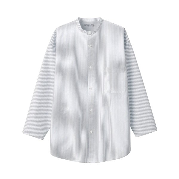 LABO Unisex Washed Oxford Stand Collar ShirtNavy Stripe / XXS-XS