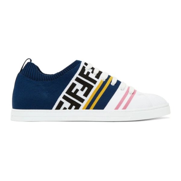 - White & Blue Knit 'Forever' Sneakers