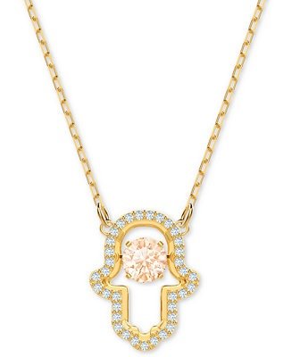 Gold-Tone Crystal Hamsa Pendant Necklace, 14-7/8" + 2" extender