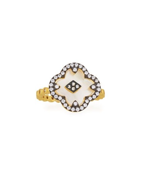 Mother-of-Pearl Clover Harlequin Ring Size 7