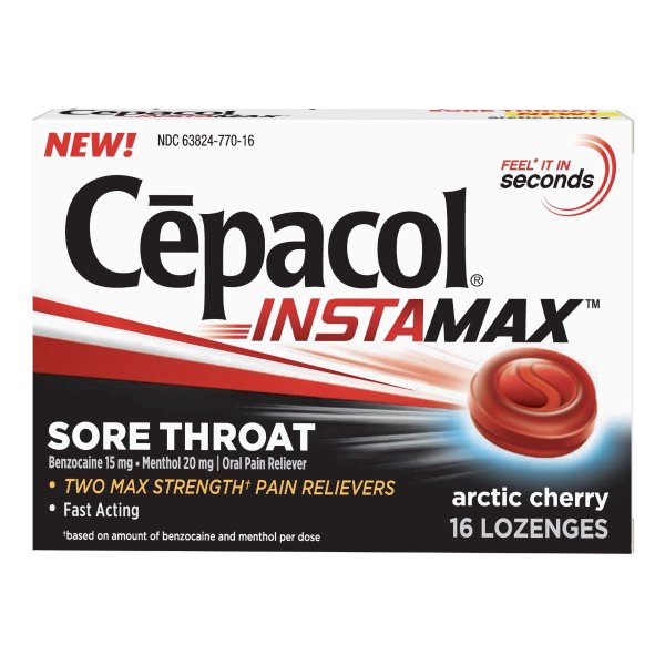 InstaMax Sore Throat & Cough Drop Lozenges, Artic Cherry, 16ct