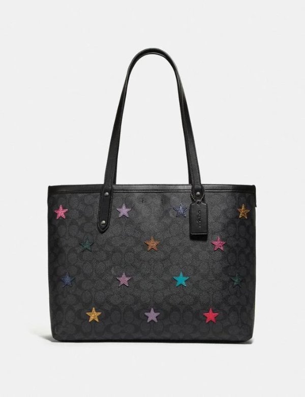 Central Tote in Signature Canvas With Star Applique and Snakeskin Detail