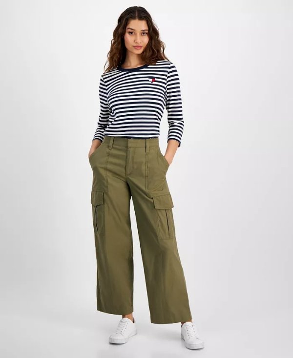 Women's Solid Modern Wide-Leg Cargo Pants