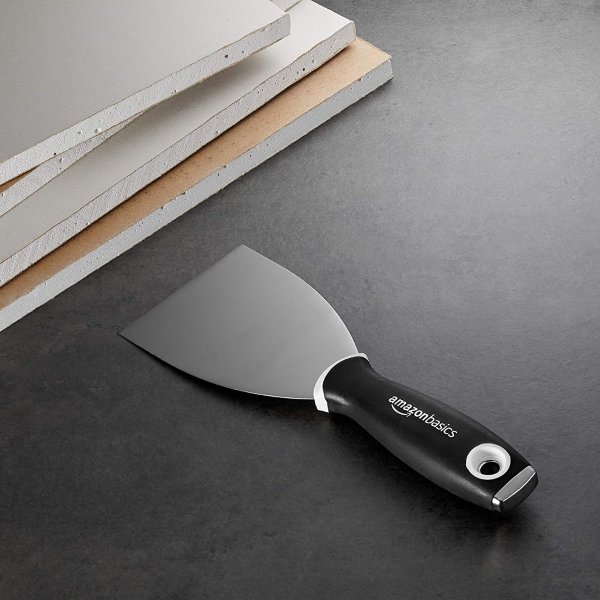 Amazon Basics 3" Stiff, Soft Grip, Carbon Steel Putty Knife with Hammer End