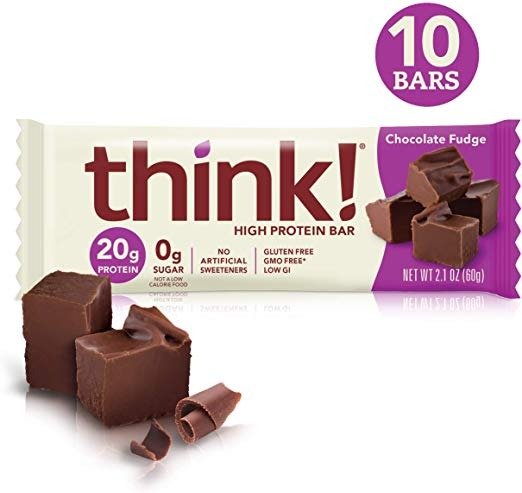 (thinkThin) High Protein Bars - Chocolate Fudge, 20g Protein, 0g Sugar, No Artificial Sweeteners**, Gluten Free, GMO Free*, 2.1 Ounce (10 Count) - packaging may vary
