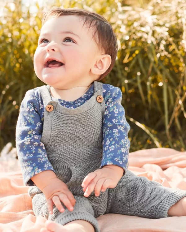 Baby Organic Sweater Knit Overalls in Dark Gray
