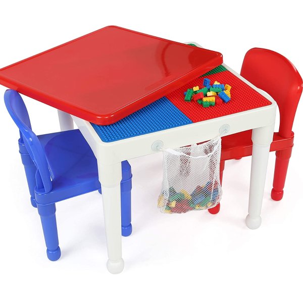 Humble Crew 2-in-1 Plastic Building Blocks-Compatible Activity Table and 2 Chairs Set