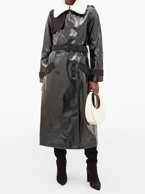 Double-breasted belted faux-leather trench coat | Self-Portrait | MATCHESFASHION US