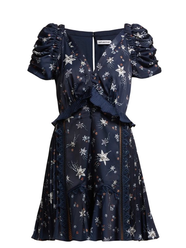 Ruffled star-print satin mini dress | Self-portrait | MATCHESFASHION.COM US