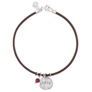 'Love' Leather Charm Bracelet with Garnet