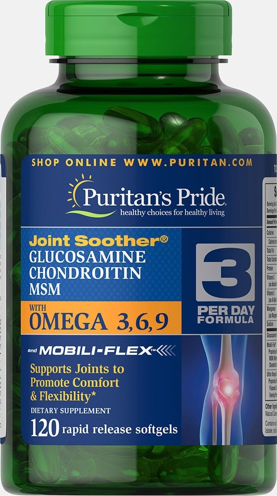 Glucosamine, Chondroitin & MSM with Omega 3, 6, 9 120 Softgels | Joint Support | Puritan's Pride