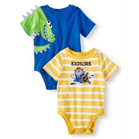 Baby Boys' 3D Critter and Striped Graphic Bodysuits, 2-Piece Multi-Pack
