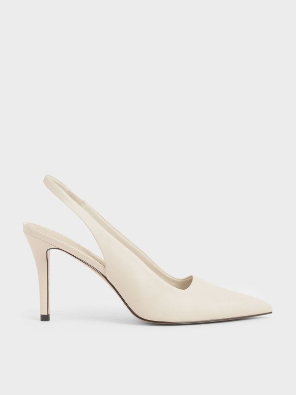 Chalk Slingback Pointed Pumps | CHARLES &amp; KEITH