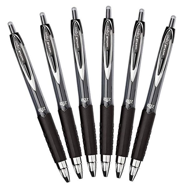 Signo 207 Retractable Gel Pen, 0.7mm Medium Point, Black, Pack of 6