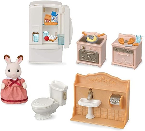 Playful Starter Furniture Set, Toy Dollhouse Furniture and Accessories Set with Figure Included