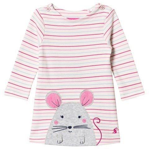 Cream Pink And Grey Kaye Stripe Mouse Applique Baby Dress | AlexandAlexa