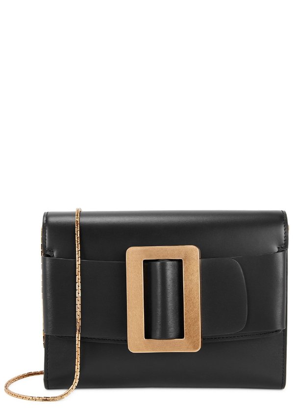 Buckle black leather clutch