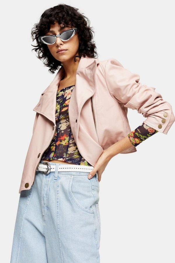 IDOL Pink Double Breasted Faux Leather Jacket