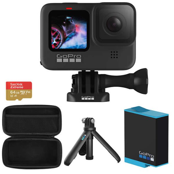 GoPro HERO9 Black 5K 运动相机套装 额外电池+三脚架+64GB+包