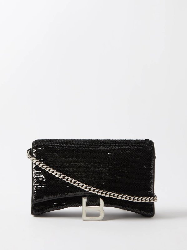 Hourglass sequinned leather cross-body bag