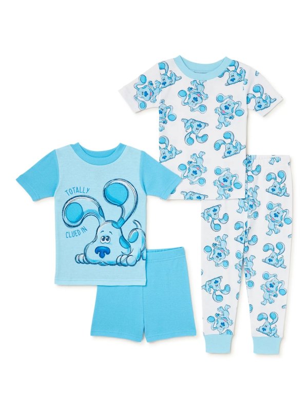 Toddler Boy Cotton T-Shirt, Short, and Pant Pajama Set, 4-Piece, Sizes 2T-4T
