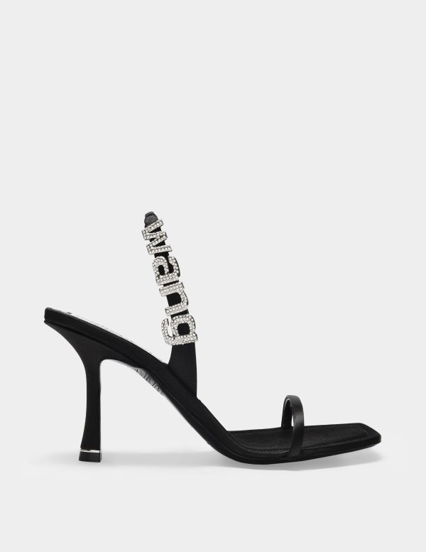 Ivy 85 Sandals in Black Shiny Satin