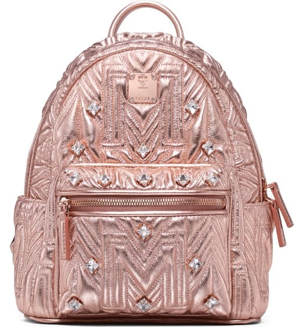 Stark Crystal Embellished Matelasse Leather Backpack