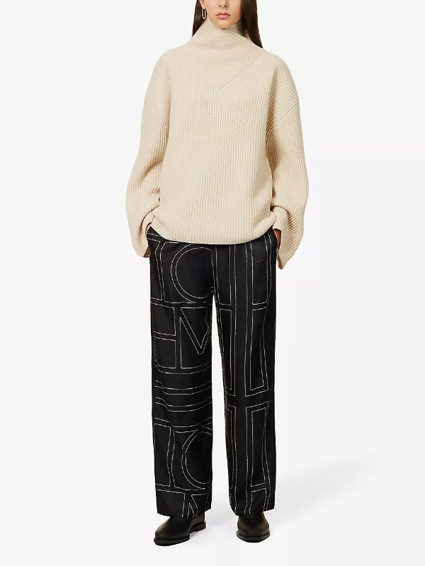 High-neck brushed-texture wool jumper