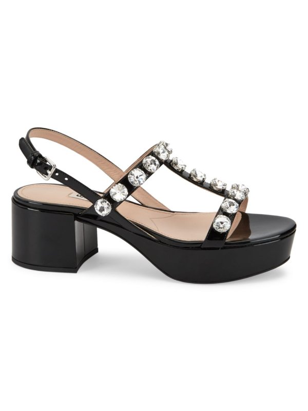 - Jewelled Patent Leather Slingback Platform Sandals