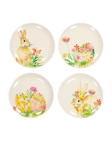Set Of 4 Garden Bunny Dinner Plates