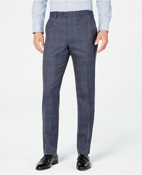 Men's Classic-Fit Airsoft Stretch Blue Plaid Suit Pants