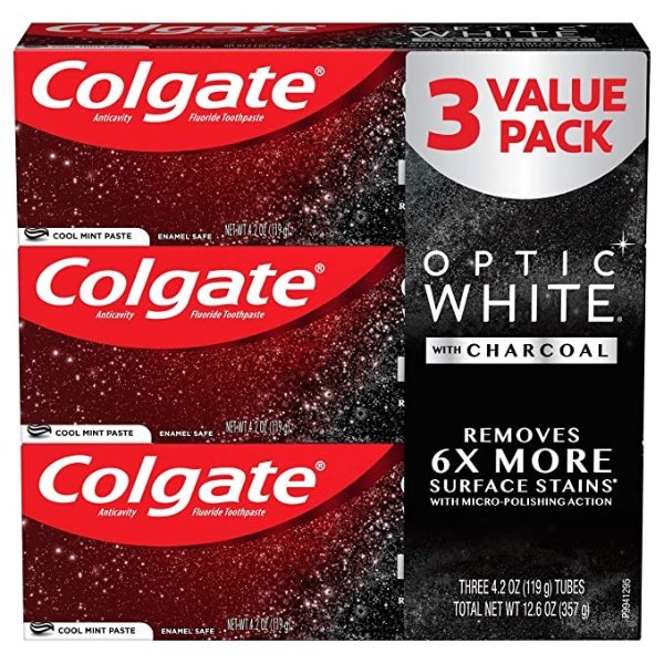 Optic White Teeth Whitening Charcoal Toothpaste, Cool Mint - 4.2 Ounce (3 pack)
