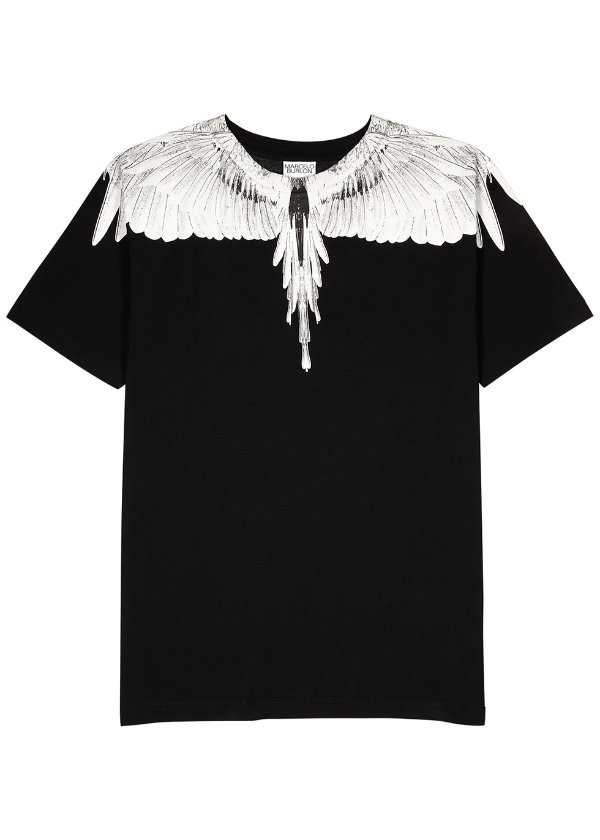 Wings black printed cotton T-shirt