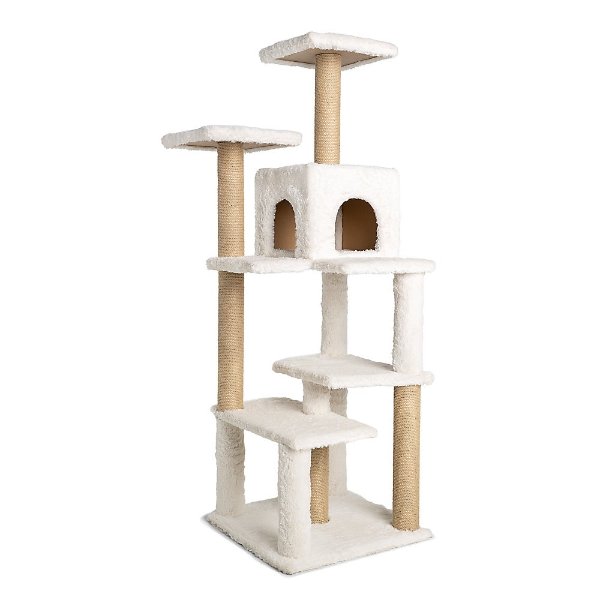 ® 64-in Stairstep with Condo Cat Tree, White & Tan